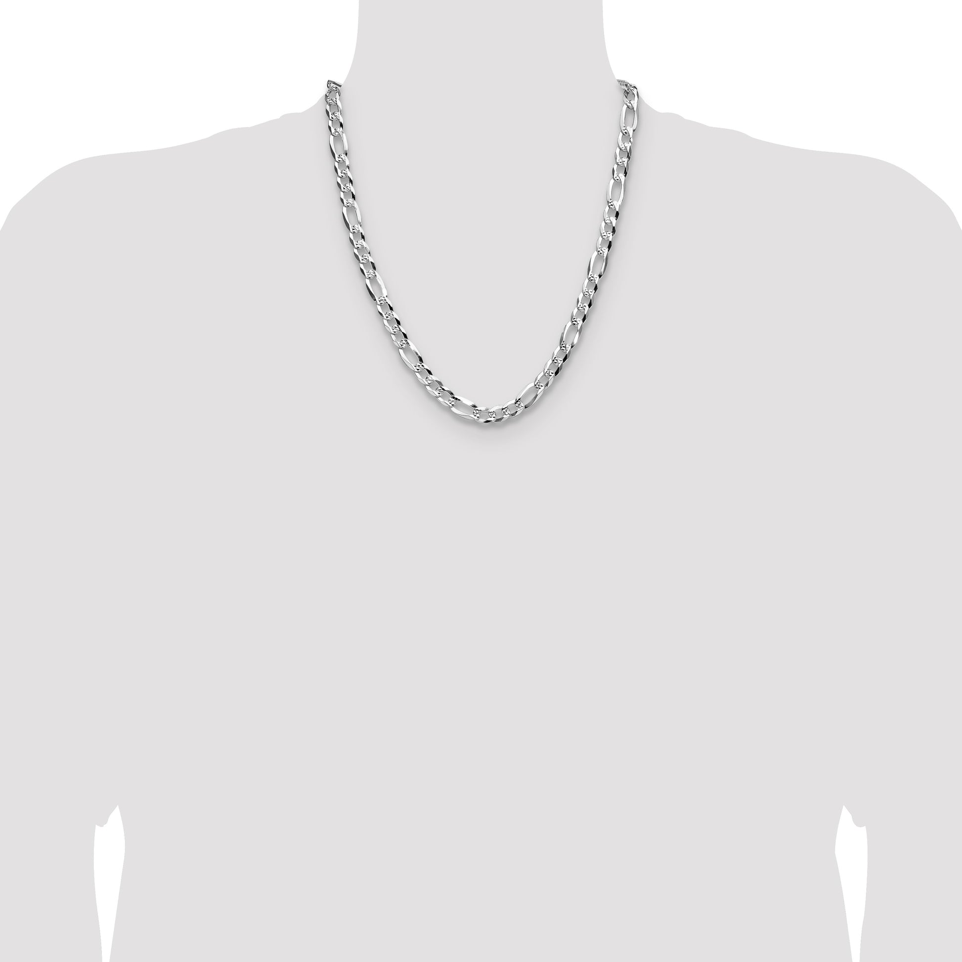 Sterling Silver 8.0mm Flat D/C Pave Figaro Chain