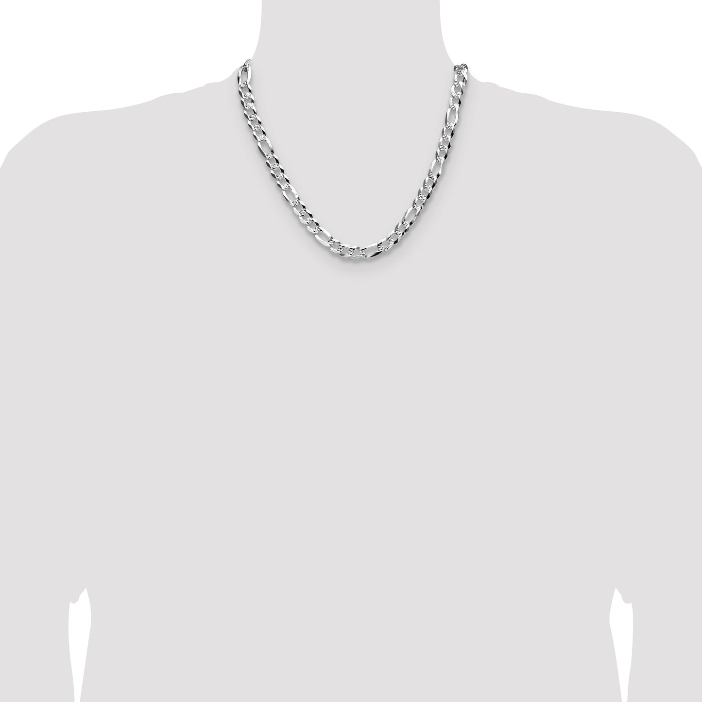 Sterling Silver 8.5mm Flat D/C Pave Figaro Chain