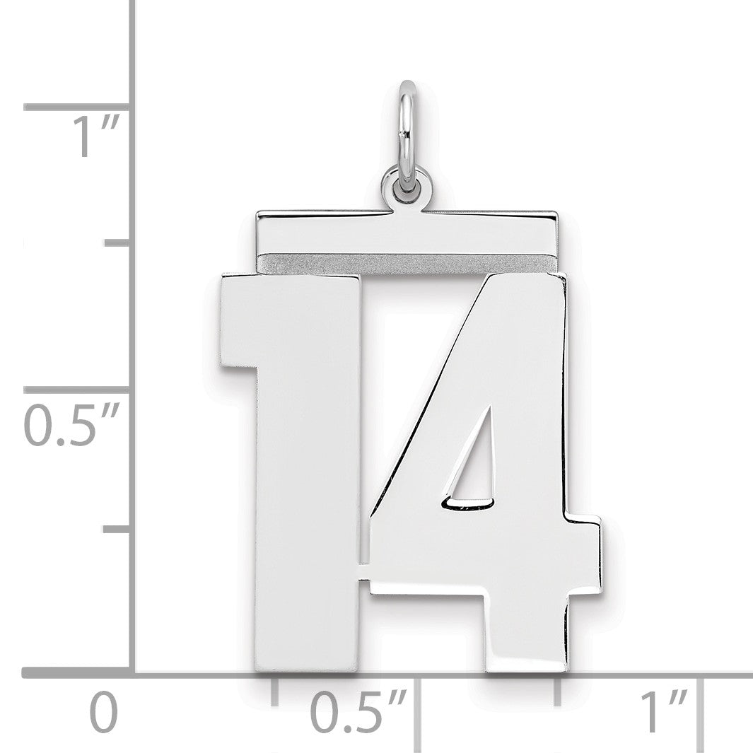 Sterling Silver/Rhodium-plated Polished Number 14 Charm