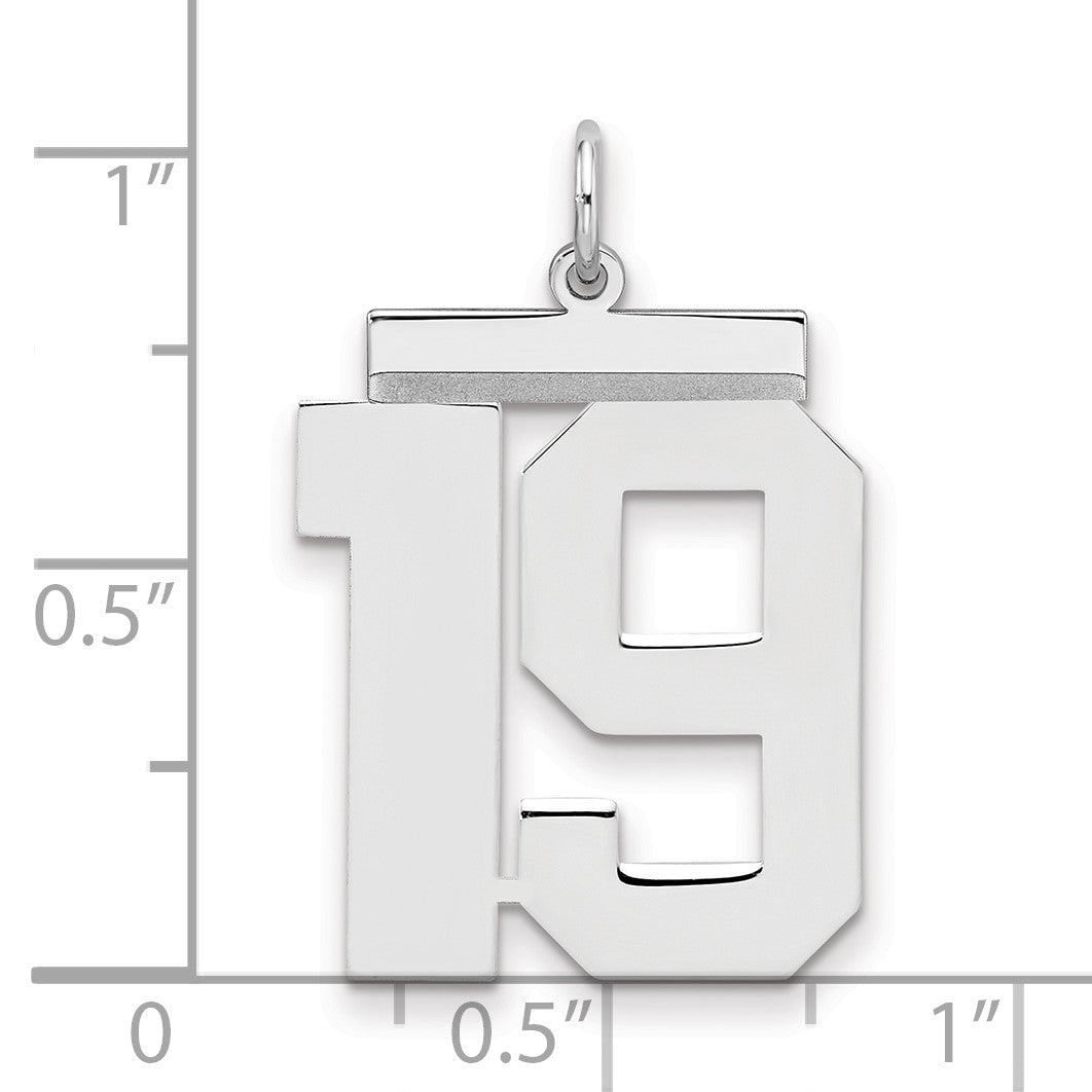 Sterling Silver/Rhodium-plated Polished Number 19 Charm