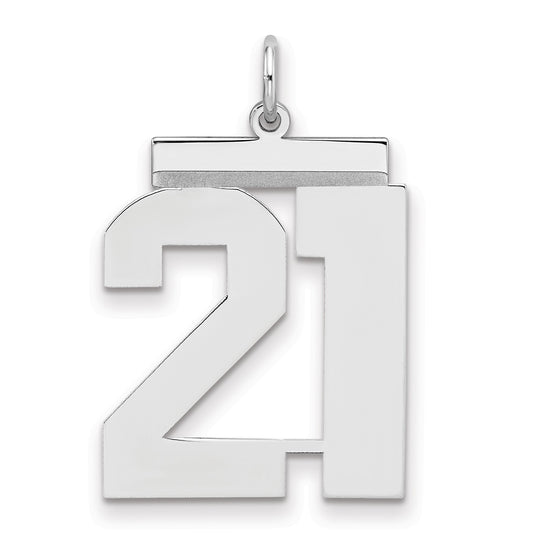 Sterling Silver/Rhodium-plated Polished Number 21 Charm