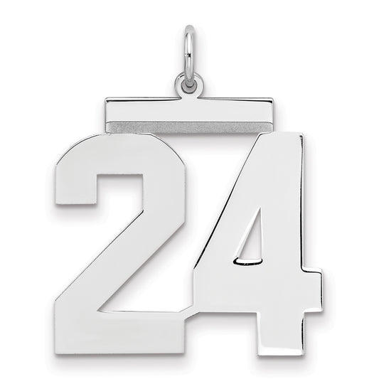 Sterling Silver/Rhodium-plated Polished Number 24 Charm
