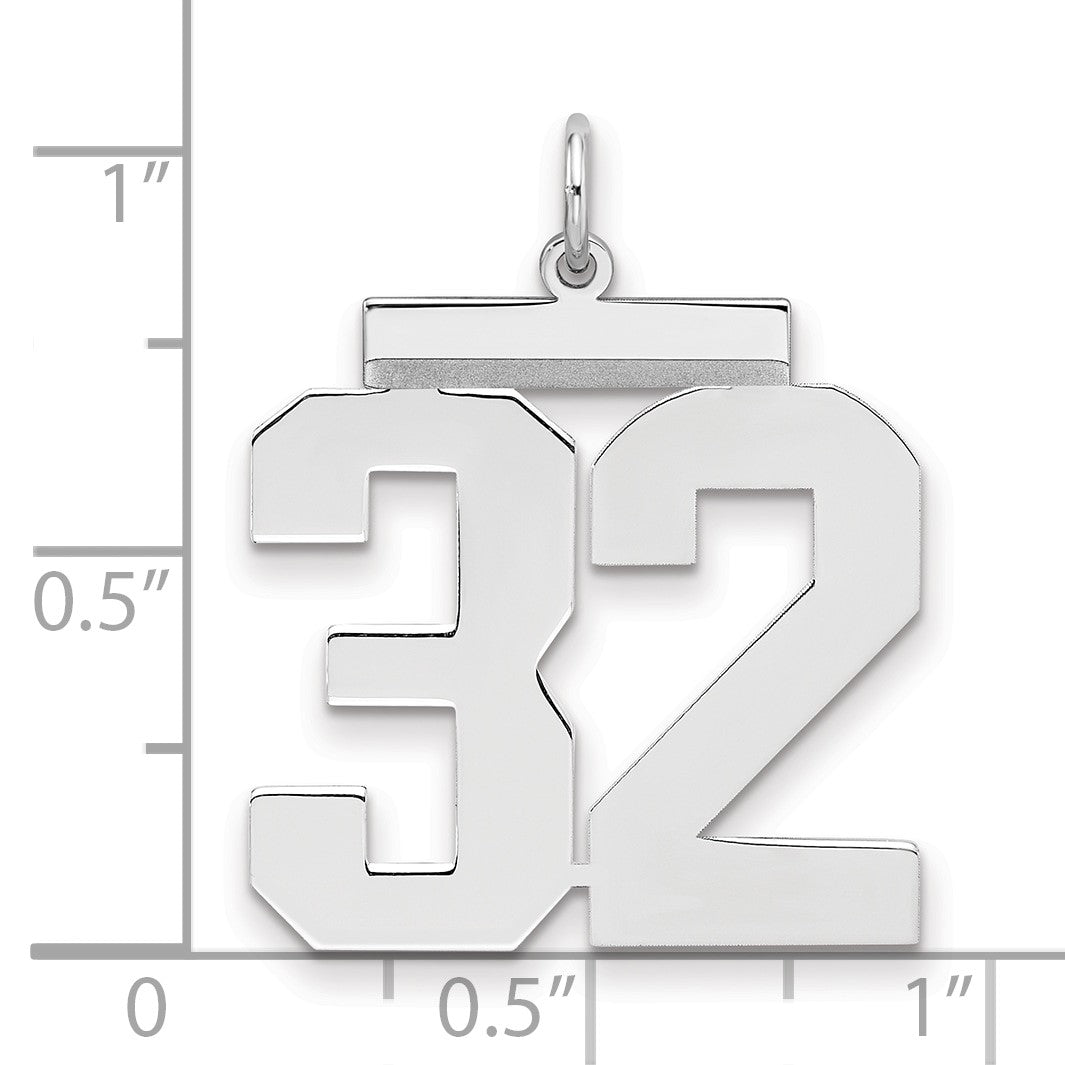 Sterling Silver/Rhodium-plated Polished Number 32 Charm