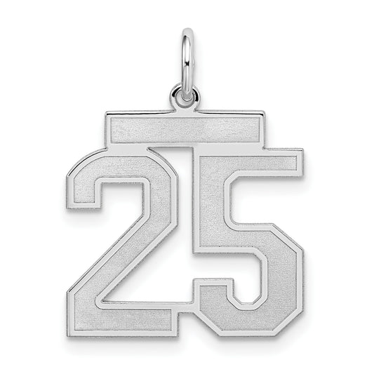 Sterling Silver/Rhodium-plated Satin Number 25 Charm