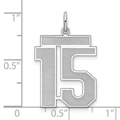Sterling Silver/Rhodium-plated Satin Number 15 Charm