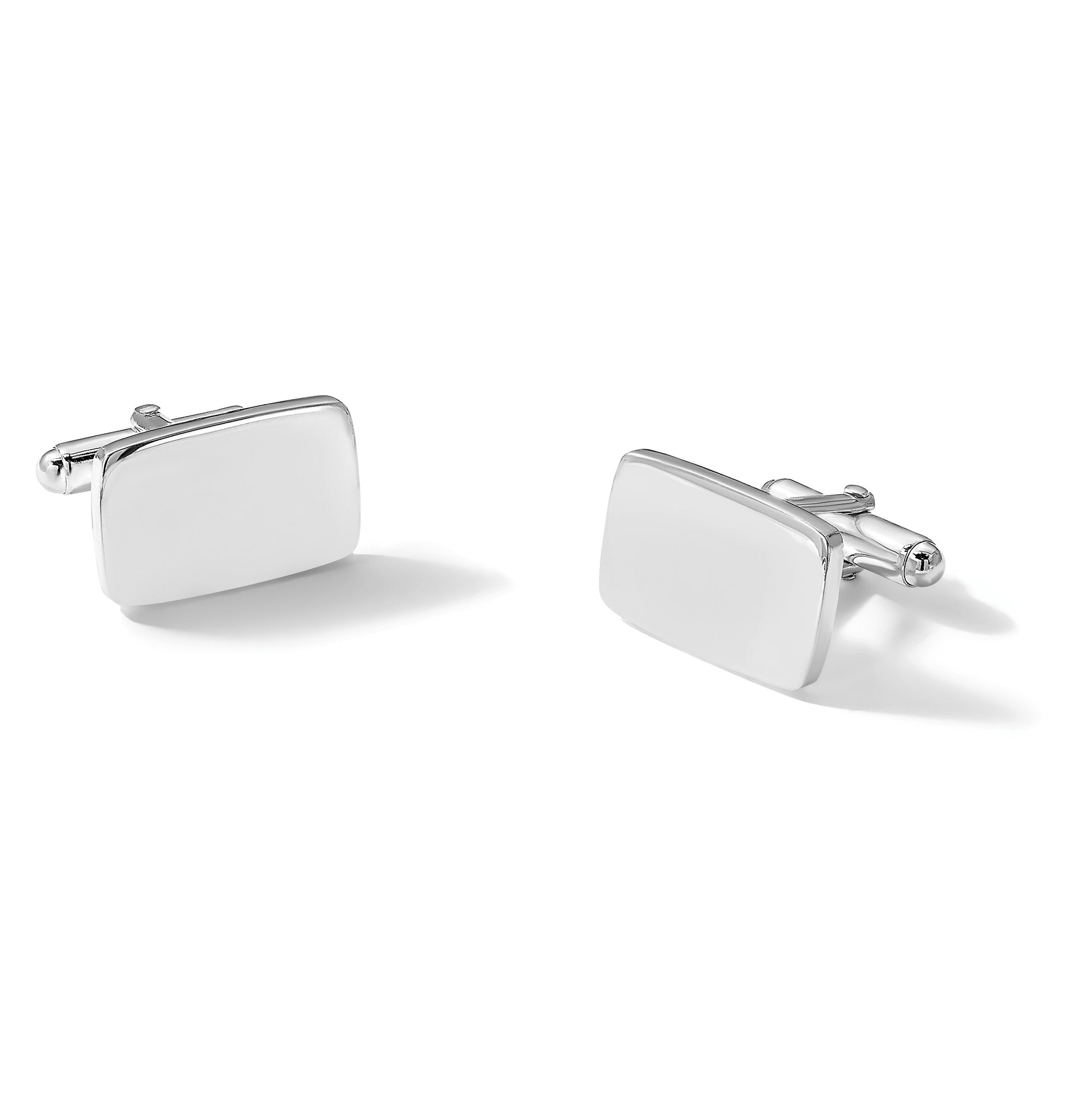 Sterling Silver Rhodium-plated Polished Rectangle Cuff Links
