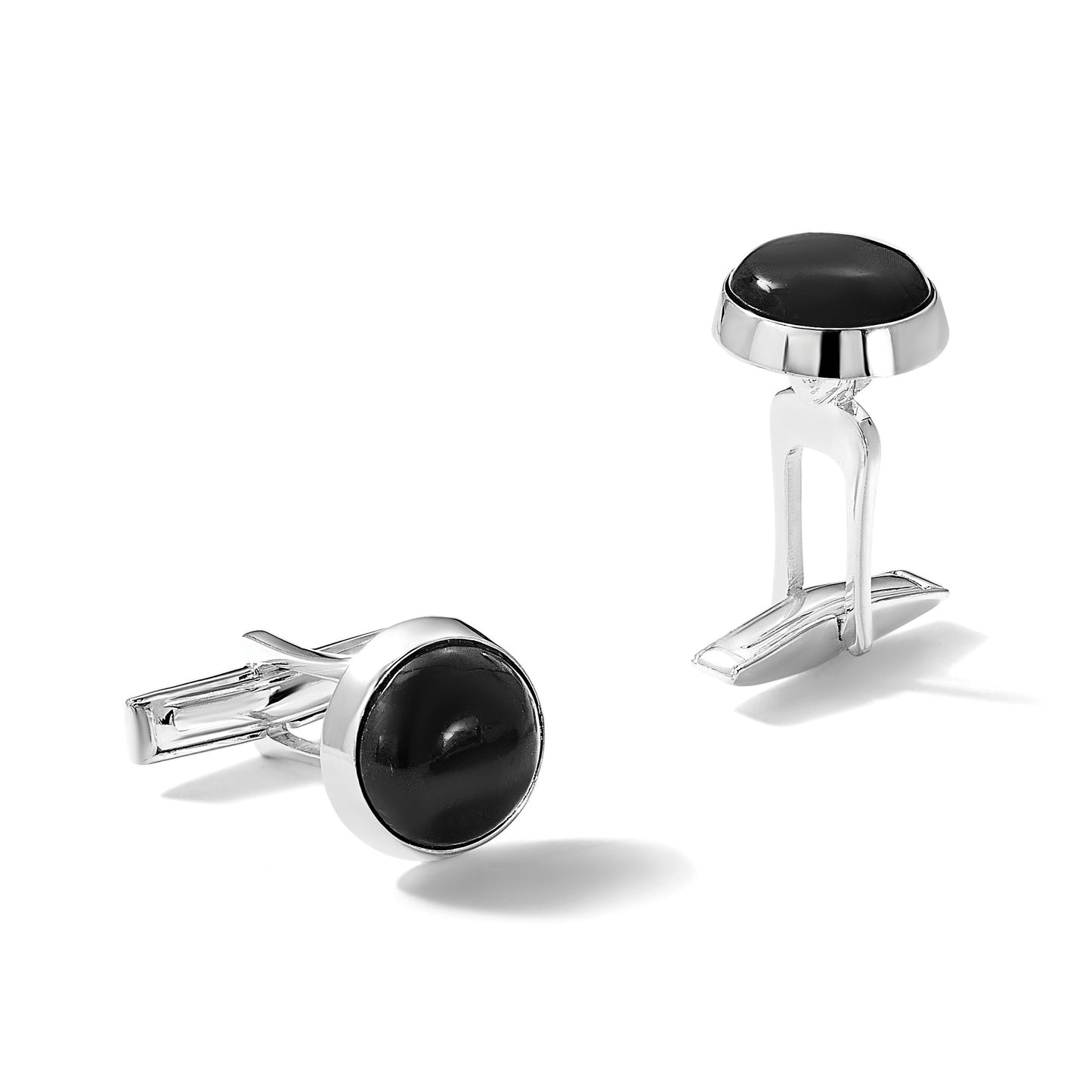 Sterling Silver Polished Round Onyx Cuff Links