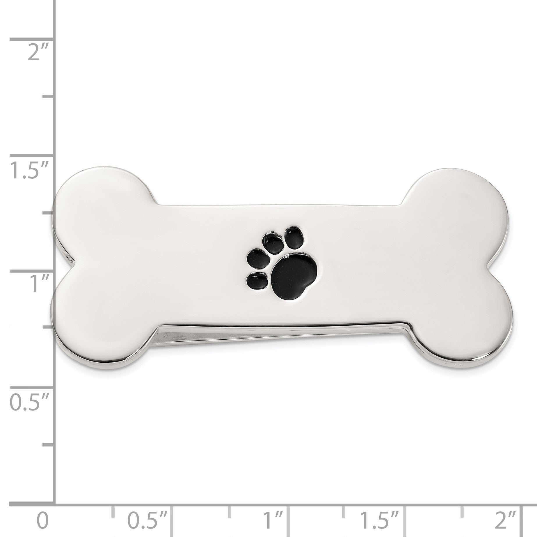 Sterling Silver Dog Bone with Enamel Paw Print Money Clip