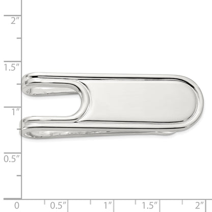 Sterling Silver Rhod-plated Polished Grooved Edge Open Back Money Clip