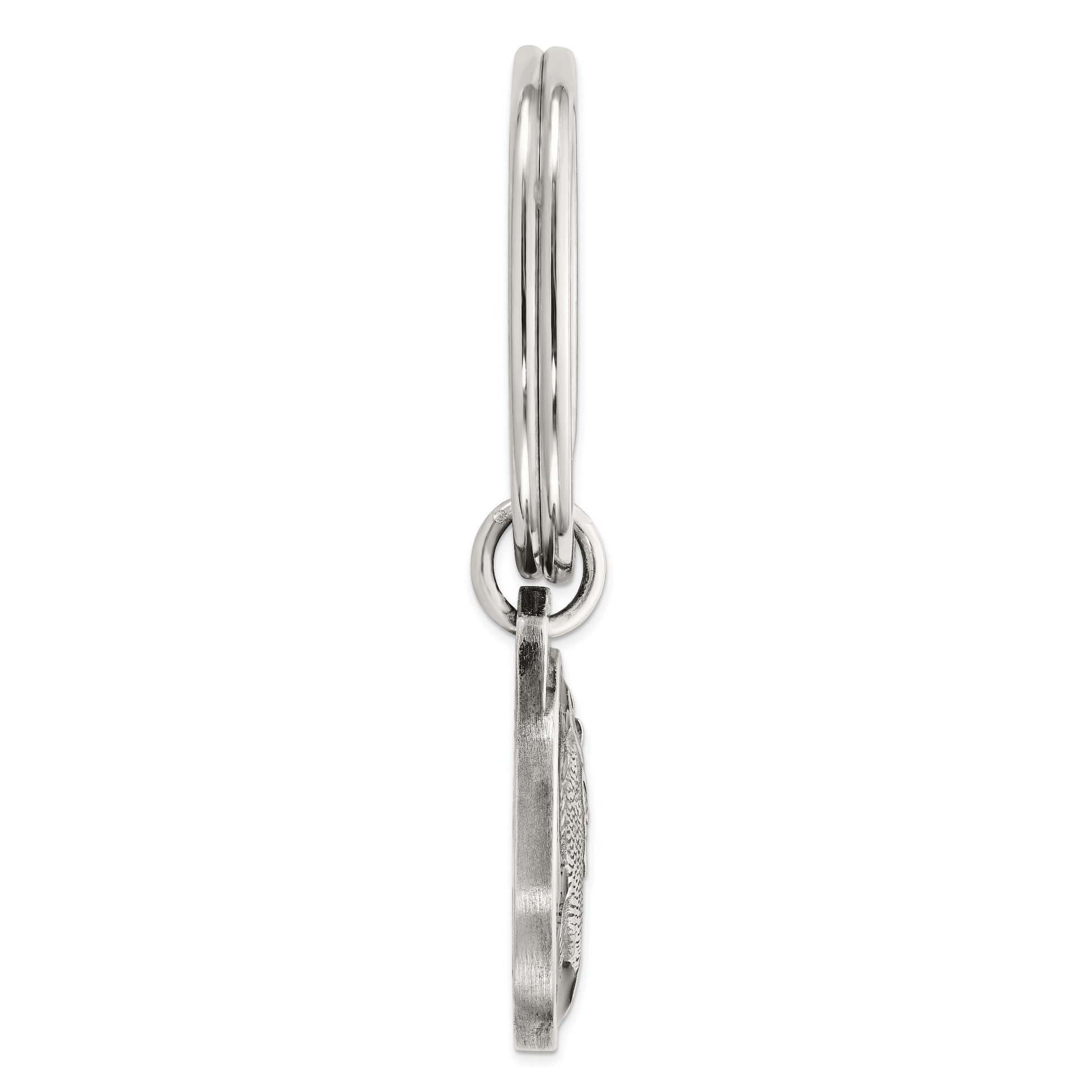 Sterling Silver Rhodium-plated Black Epoxy Bass Fish Keychain