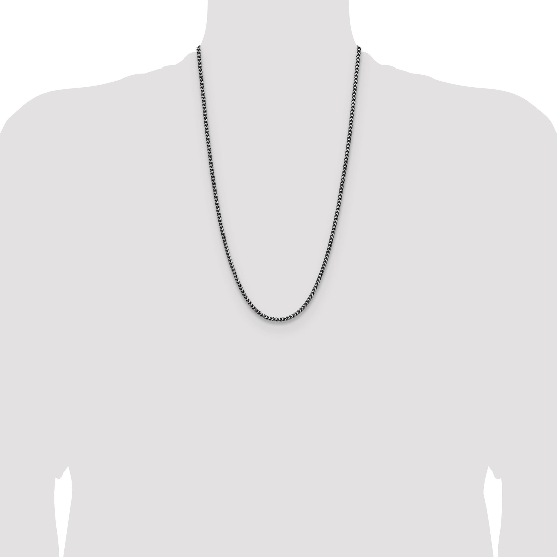 Sterling Silver Antiqued 3.1mm D/C Square Franco Chain