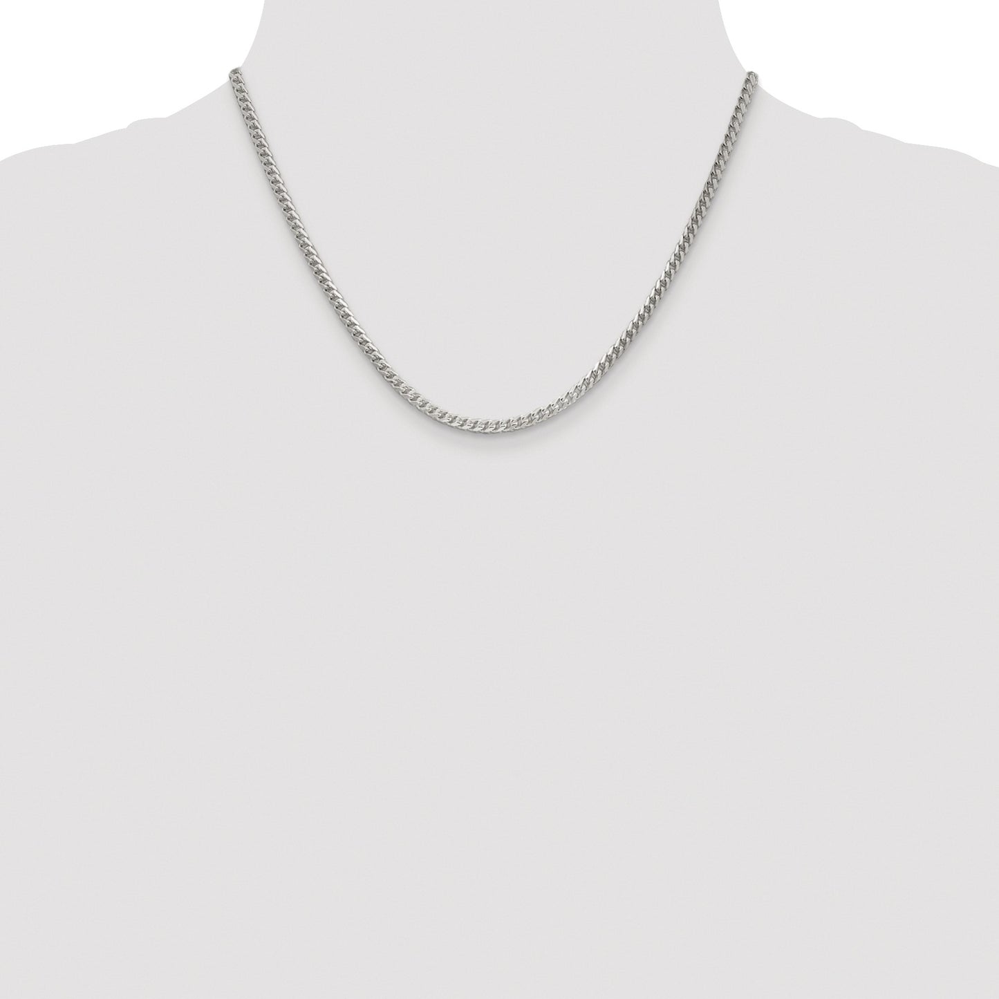 Sterling Silver Rhodium-plated 3mm D/C Square Franco Chain