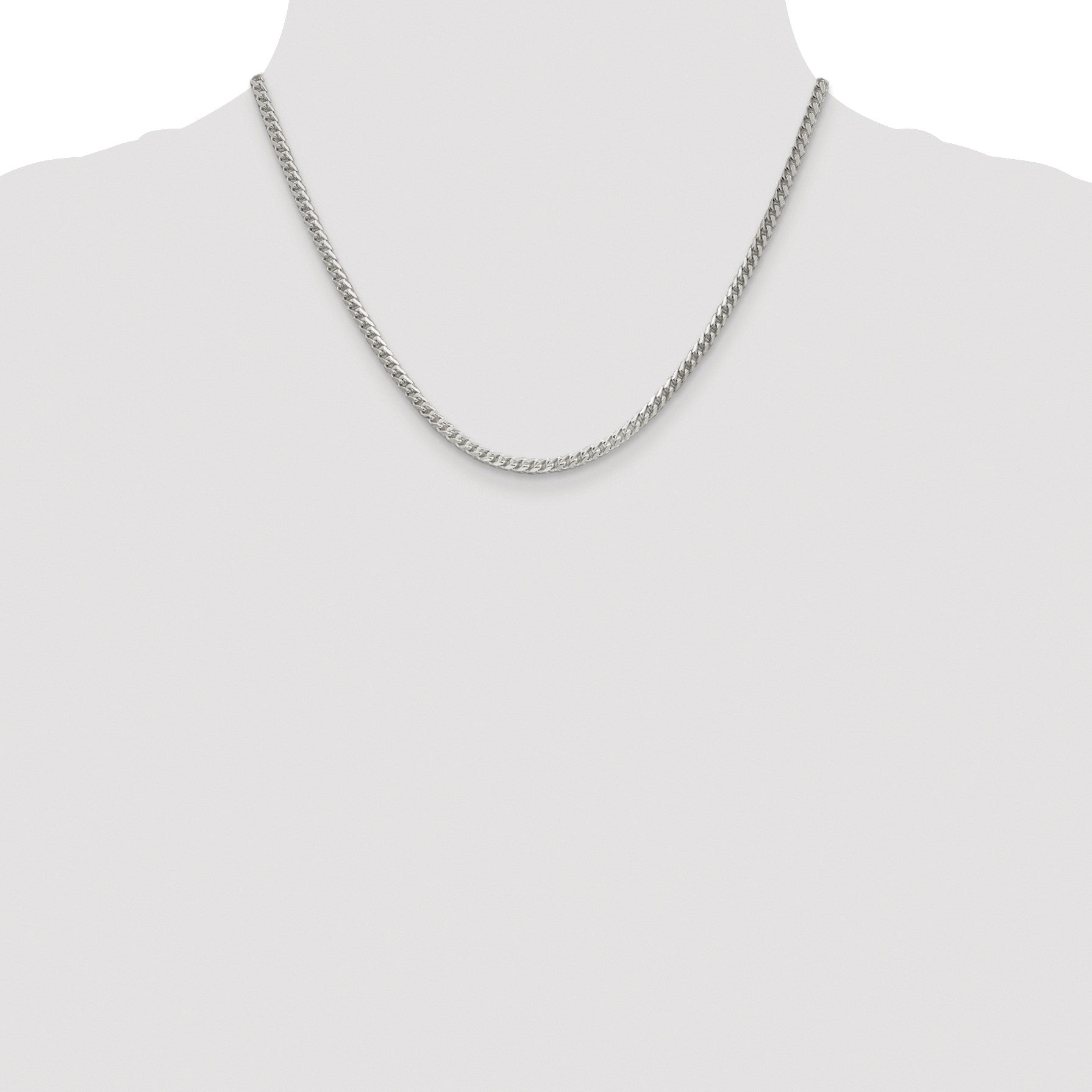 Sterling Silver Rhodium-plated 3mm D/C Square Franco Chain