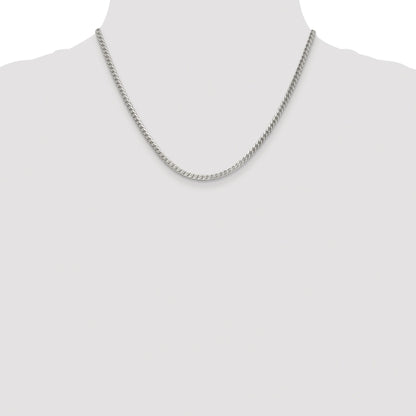 Sterling Silver Rhodium-plated 3mm D/C Square Franco Chain