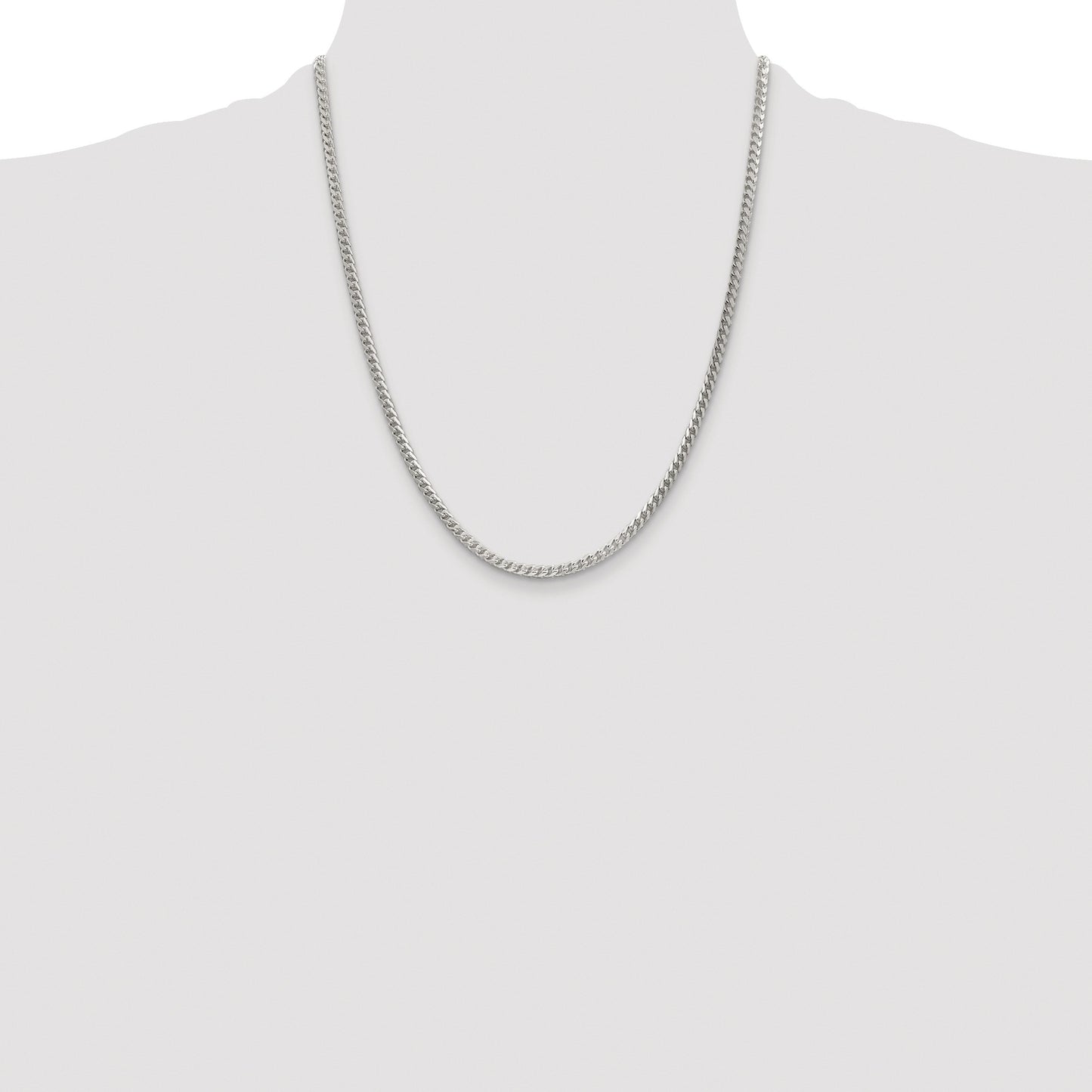 Sterling Silver Rhodium-plated 3mm D/C Square Franco Chain