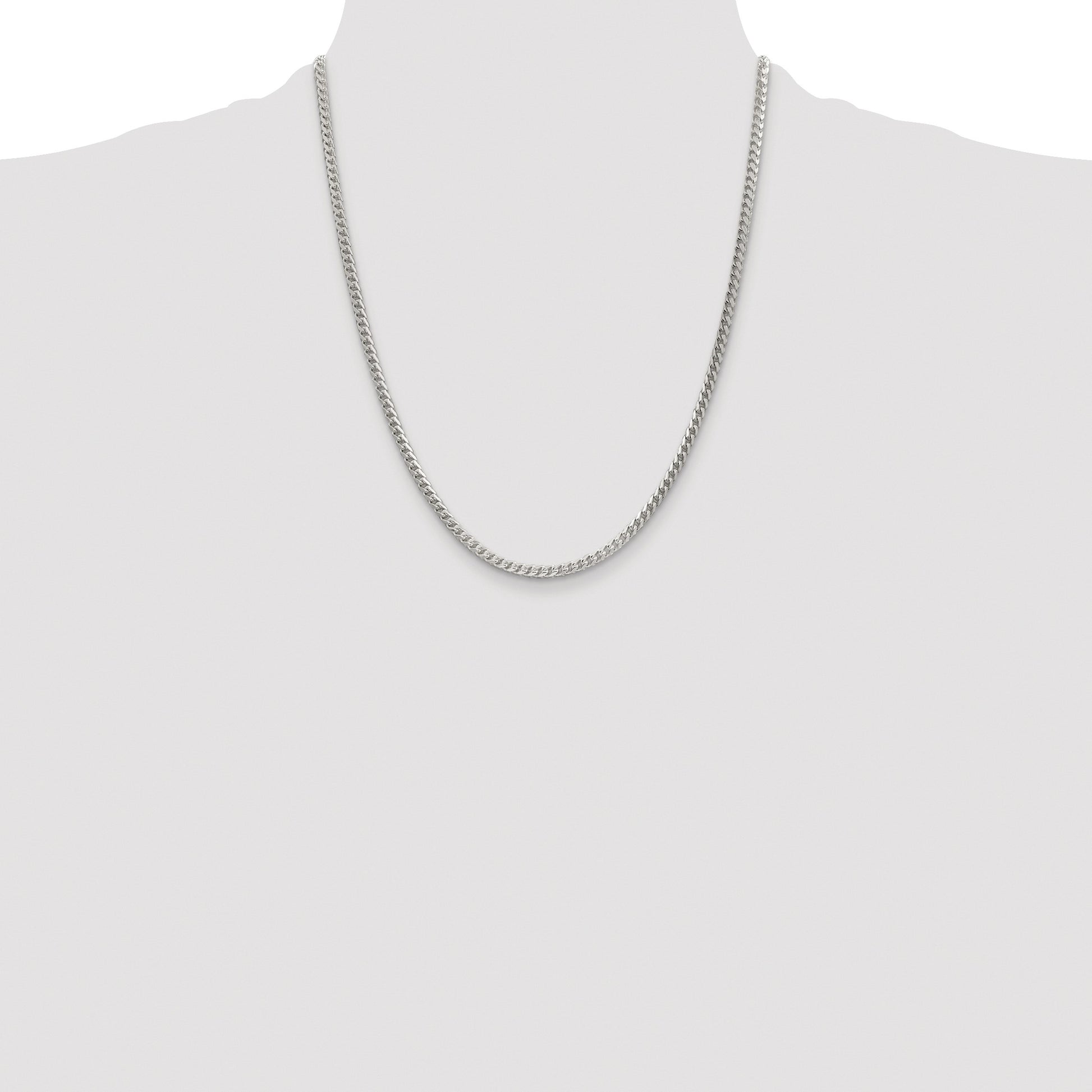 Sterling Silver Rhodium-plated 3mm D/C Square Franco Chain
