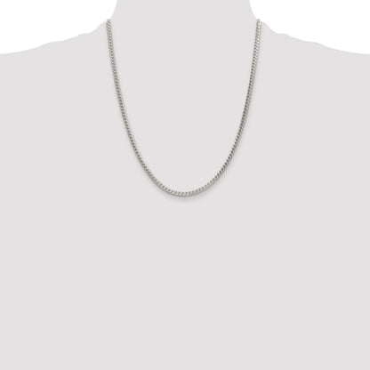 Sterling Silver Rhodium-plated 3mm D/C Square Franco Chain