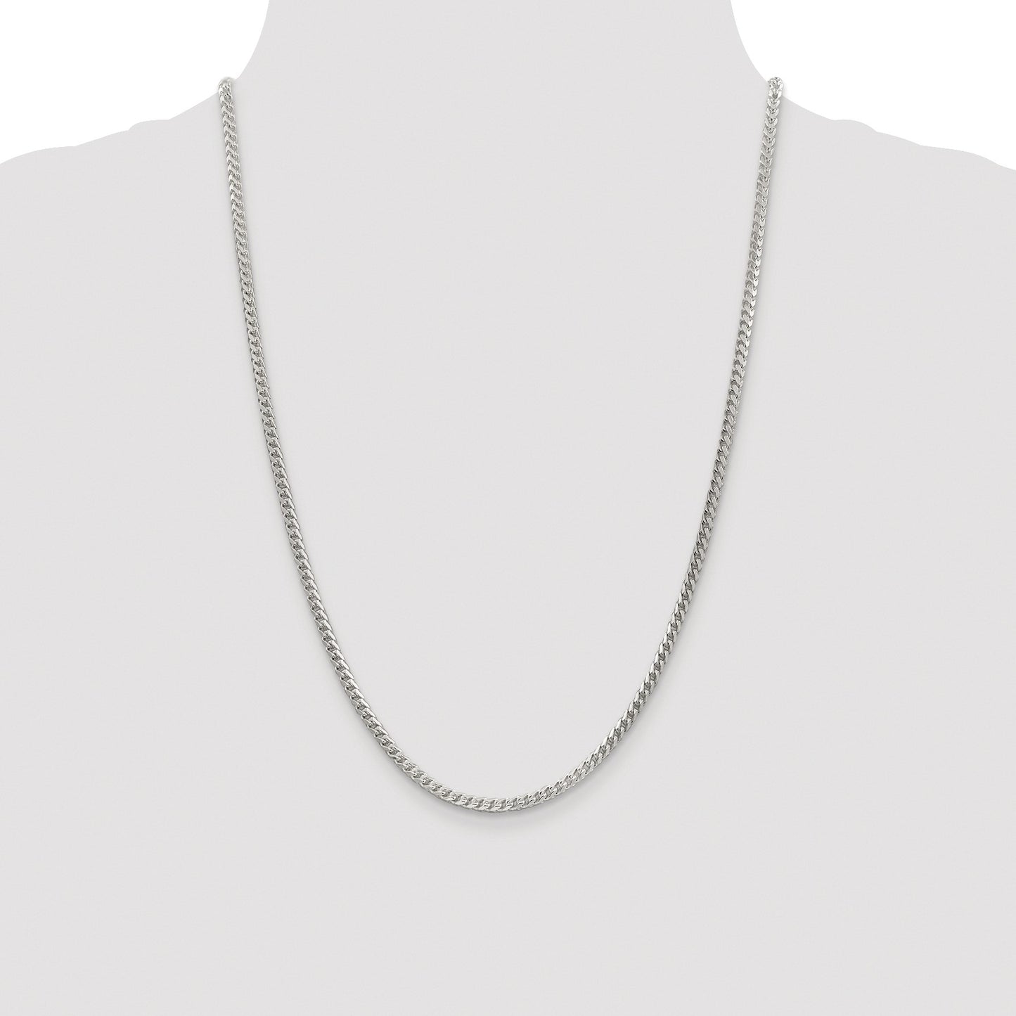 Sterling Silver Rhodium-plated 3mm D/C Square Franco Chain