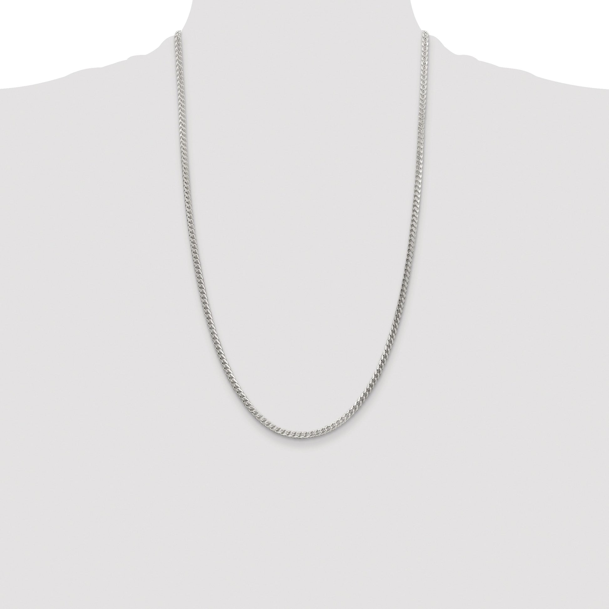 Sterling Silver Rhodium-plated 3mm D/C Square Franco Chain