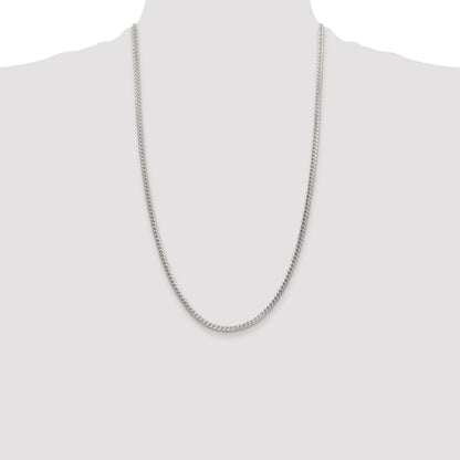 Sterling Silver Rhodium-plated 3mm D/C Square Franco Chain