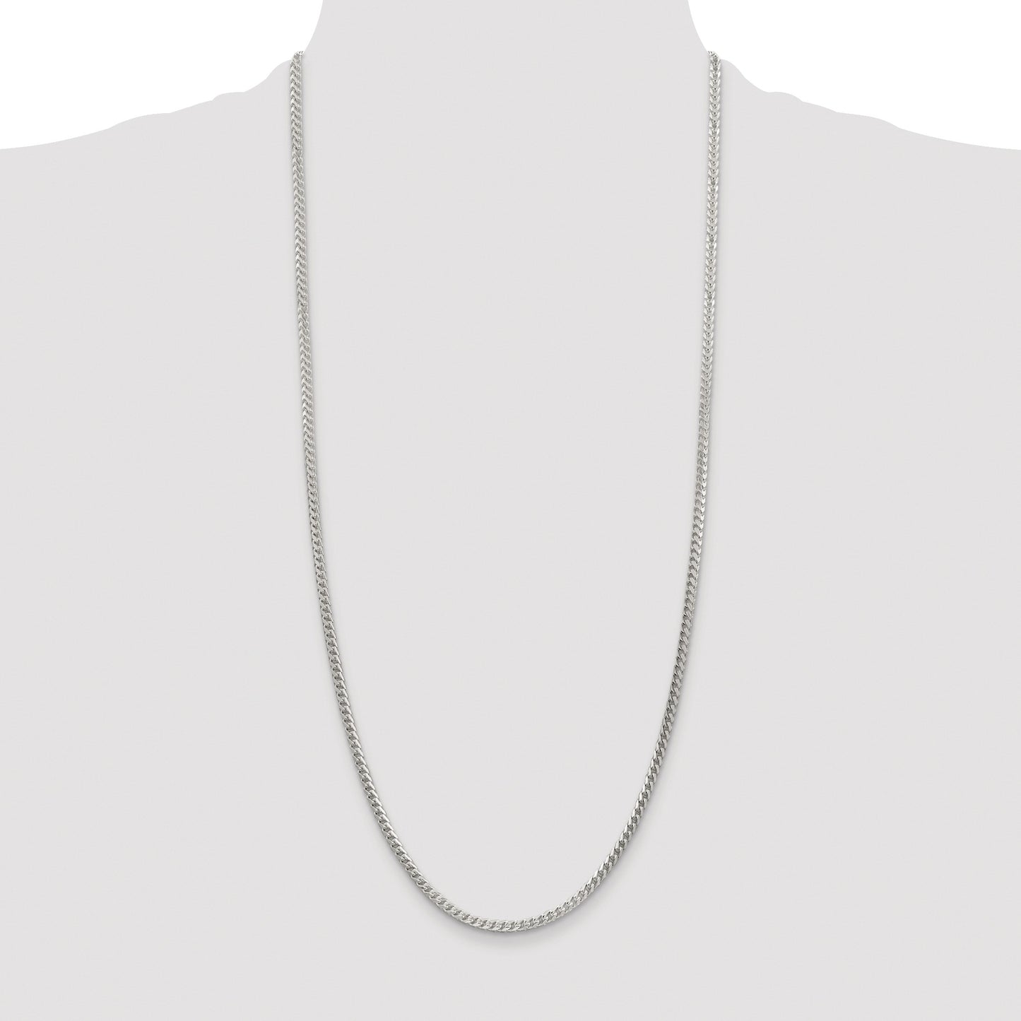 Sterling Silver Rhodium-plated 3mm D/C Square Franco Chain