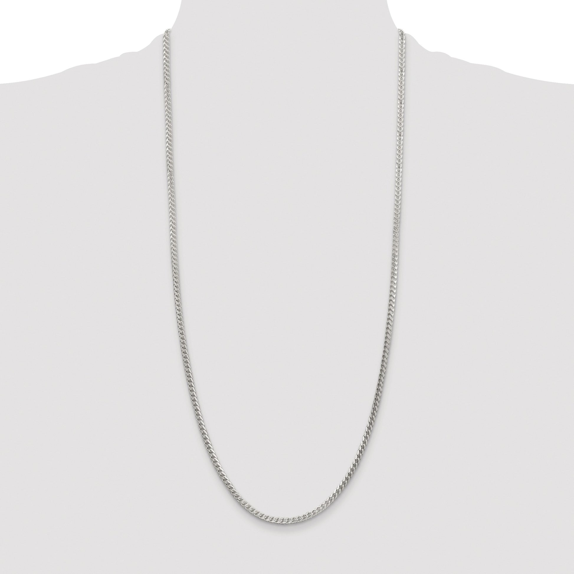 Sterling Silver Rhodium-plated 3mm D/C Square Franco Chain