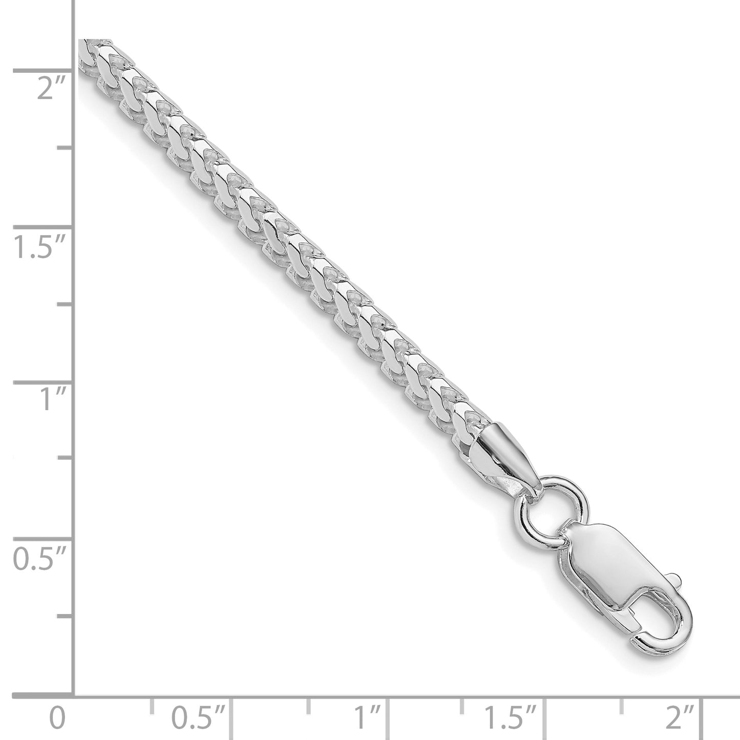 Sterling Silver Rhodium-plated 3mm D/C Square Franco Chain