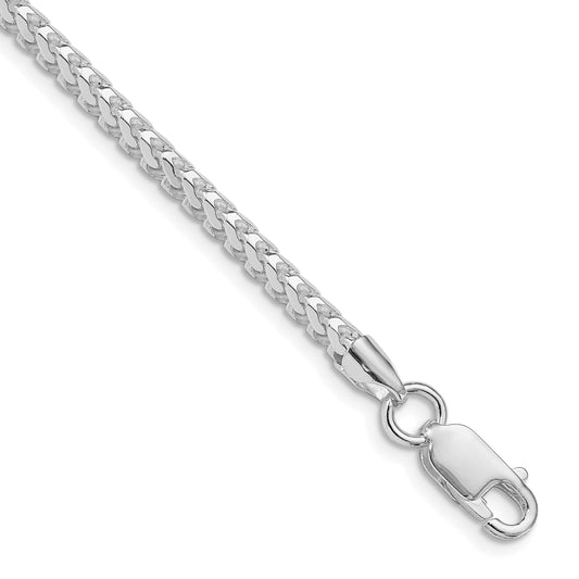 Sterling Silver Rhodium-plated 3mm D/C Square Franco Chain