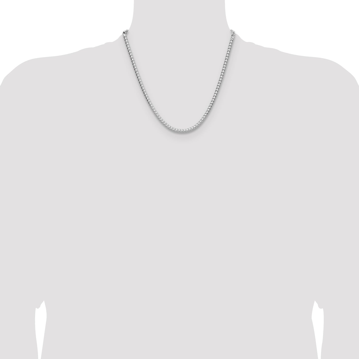 Sterling Silver Rhodium-plated 3.5.0mm D/C Square Franco Chain