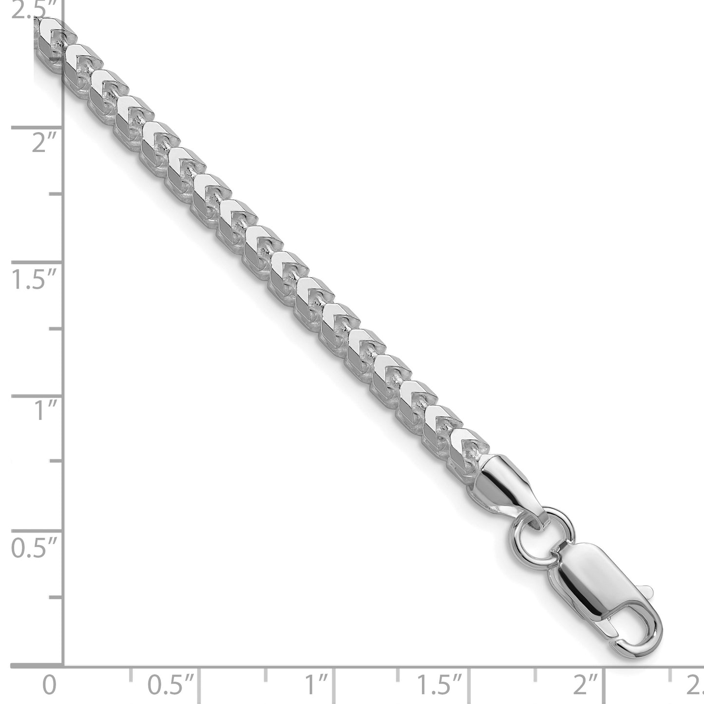Sterling Silver Rhodium-plated 3.5.0mm D/C Square Franco Chain