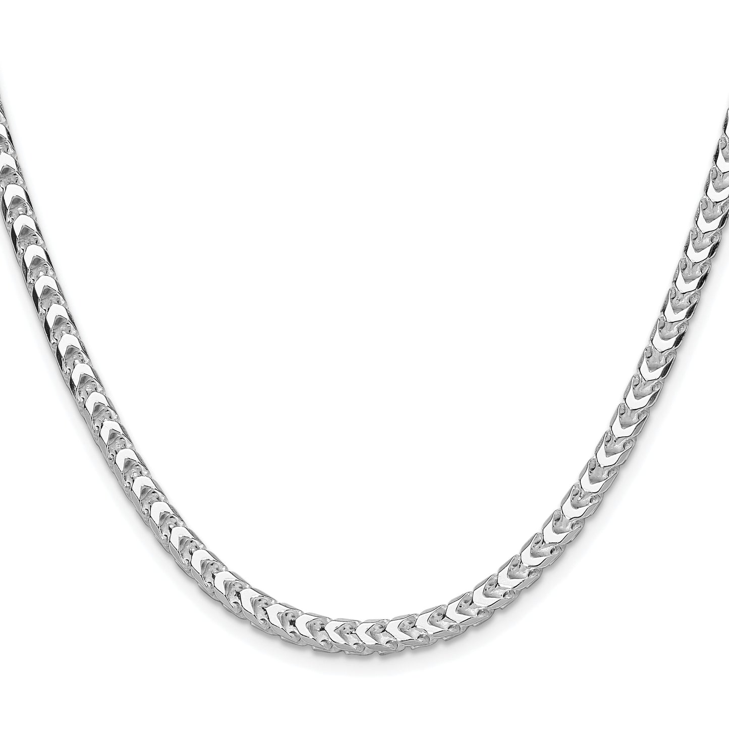 Sterling Silver Rhodium-plated 4mm D/C Square Franco Chain