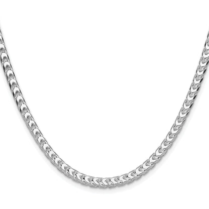 Sterling Silver Rhodium-plated 4mm D/C Square Franco Chain