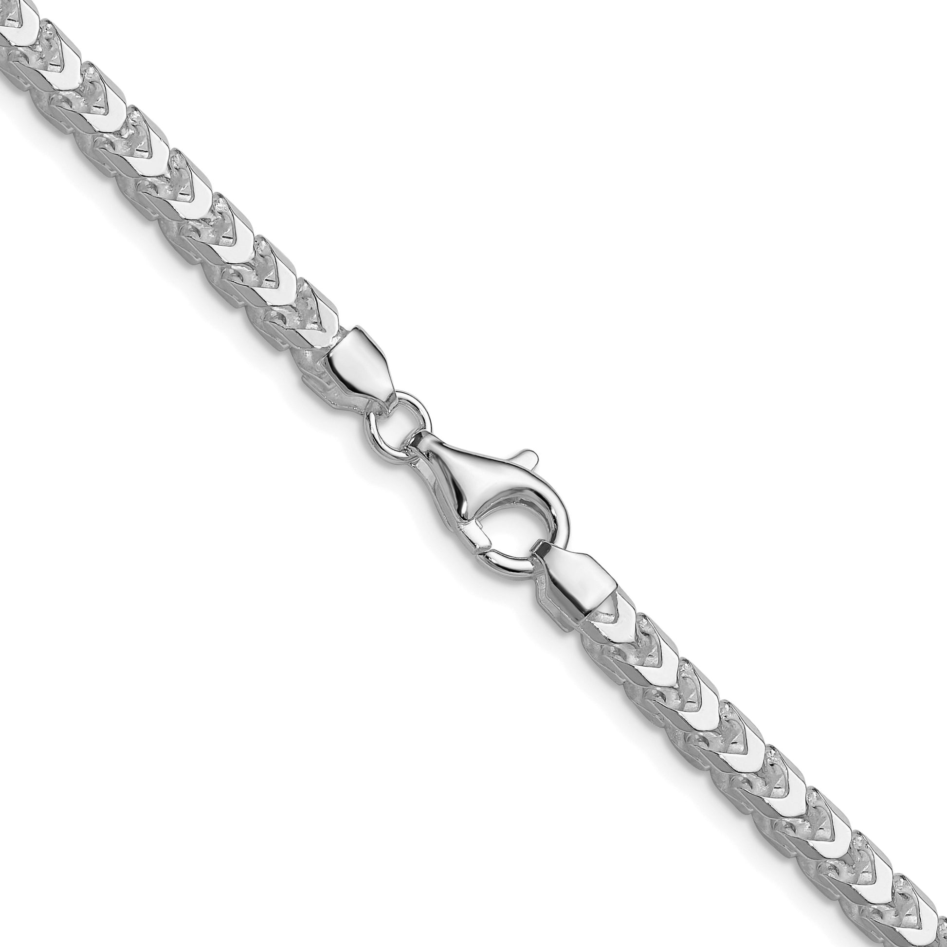 Sterling Silver Rhodium-plated 4mm D/C Square Franco Chain