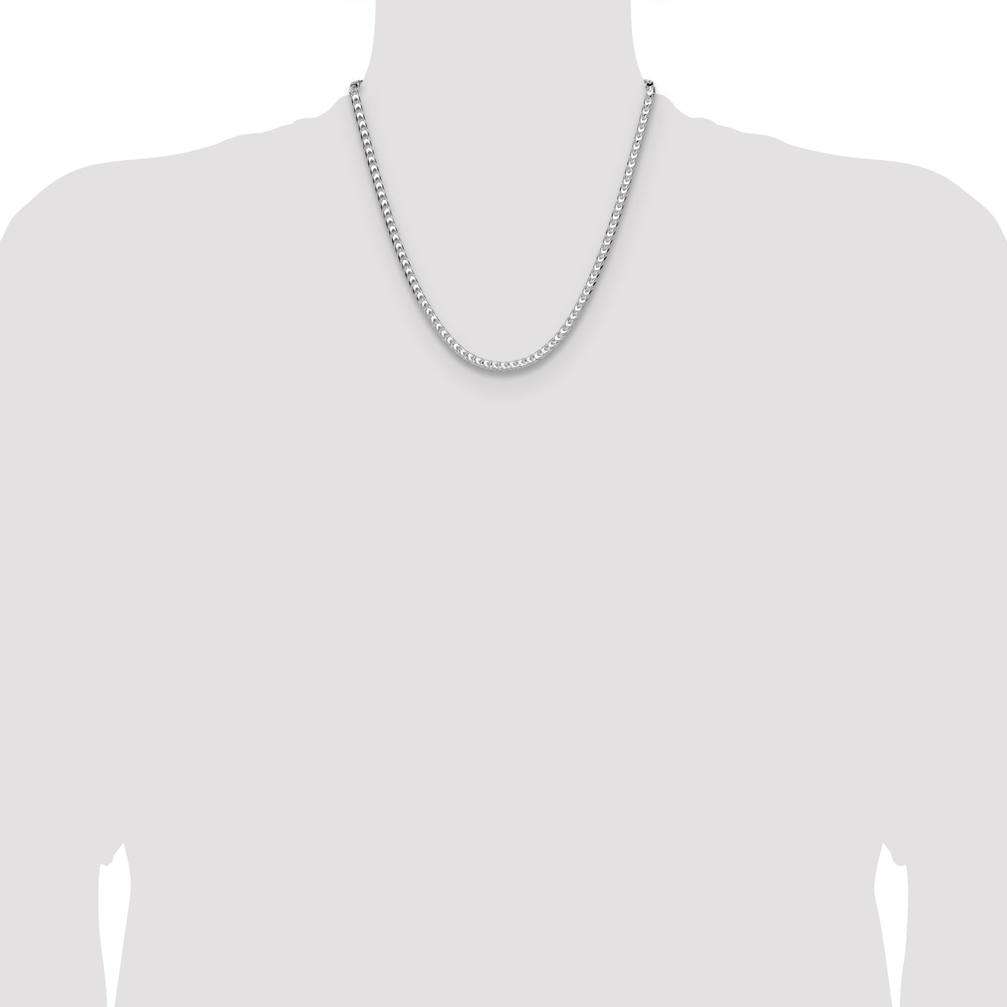 Sterling Silver Rhodium-plated 4mm D/C Square Franco Chain