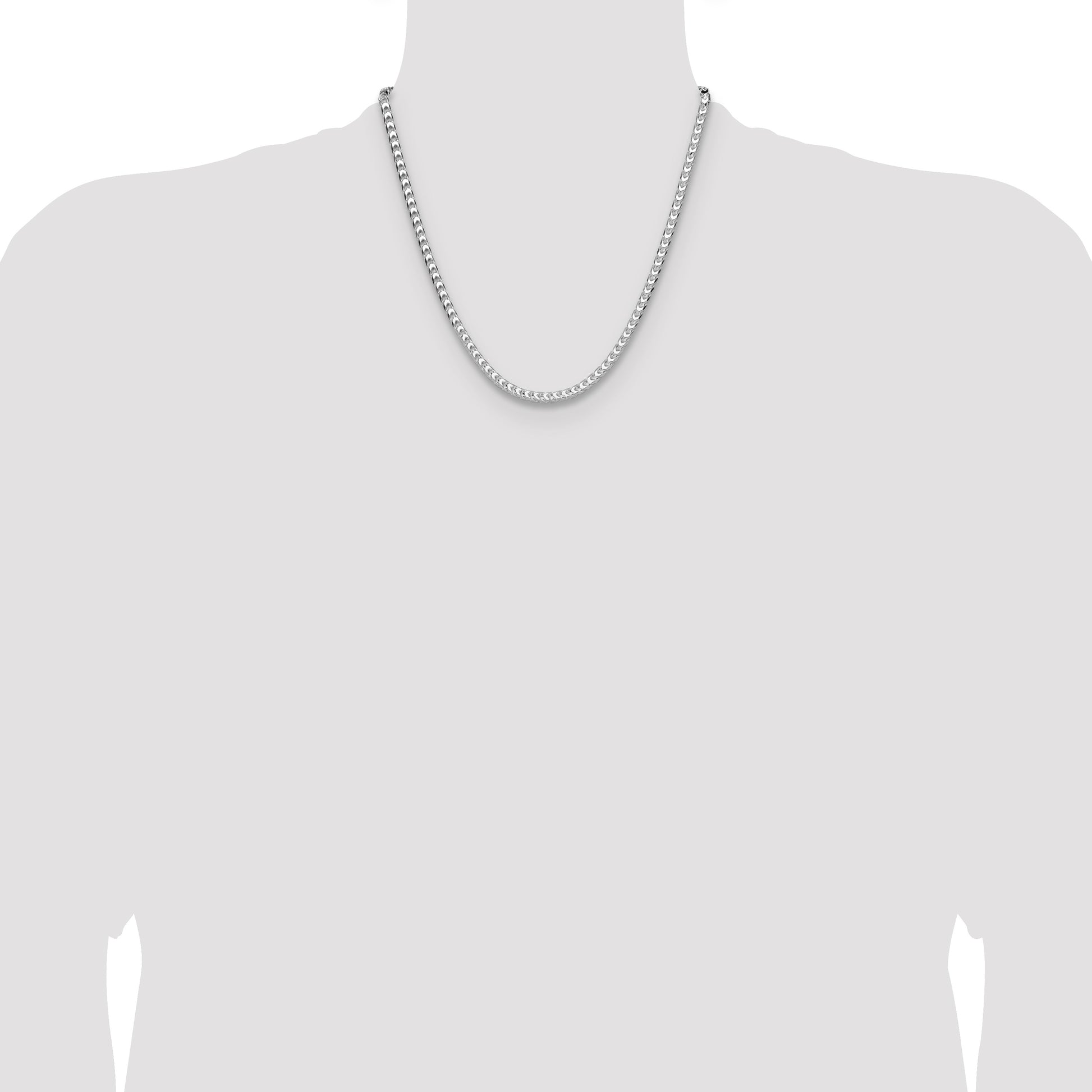 Sterling Silver Rhodium-plated 4mm D/C Square Franco Chain