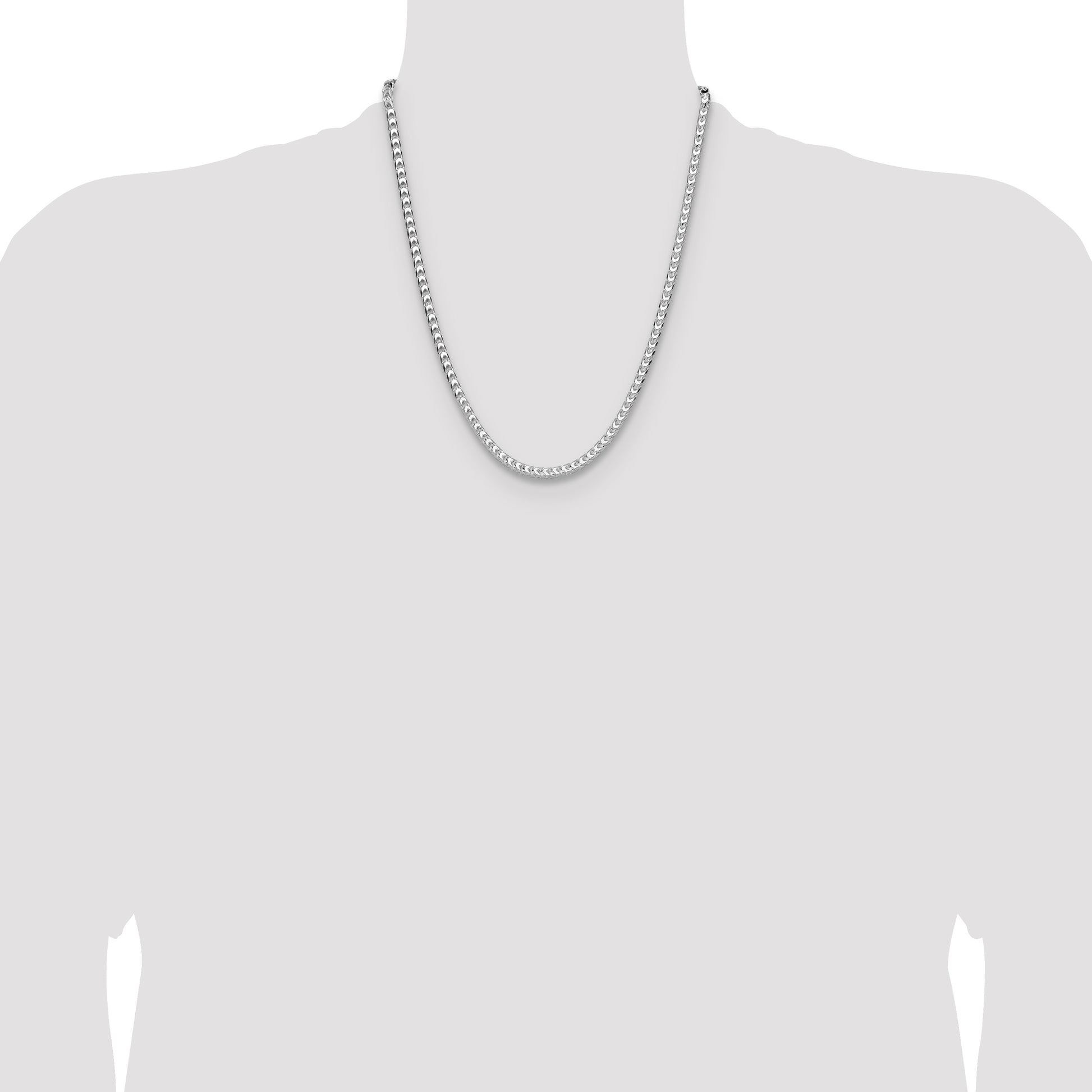 Sterling Silver Rhodium-plated 4mm D/C Square Franco Chain