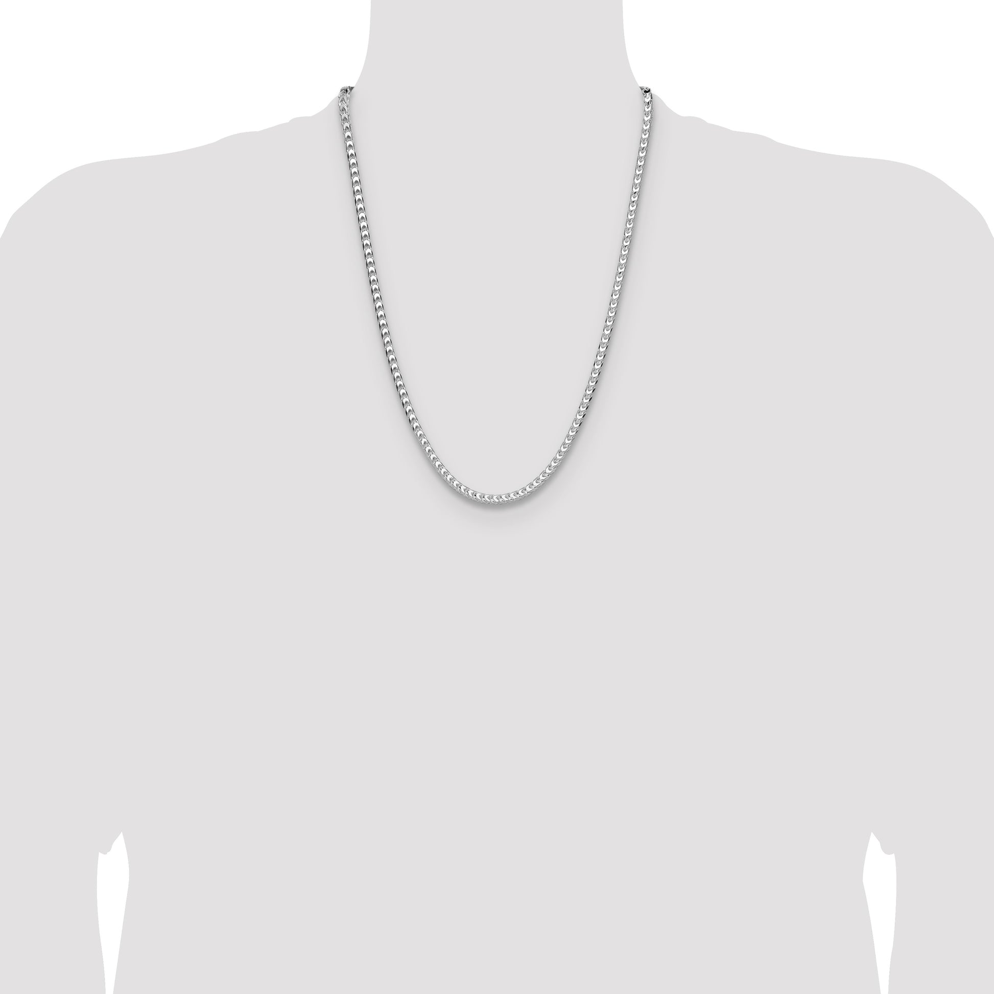 Sterling Silver Rhodium-plated 4mm D/C Square Franco Chain