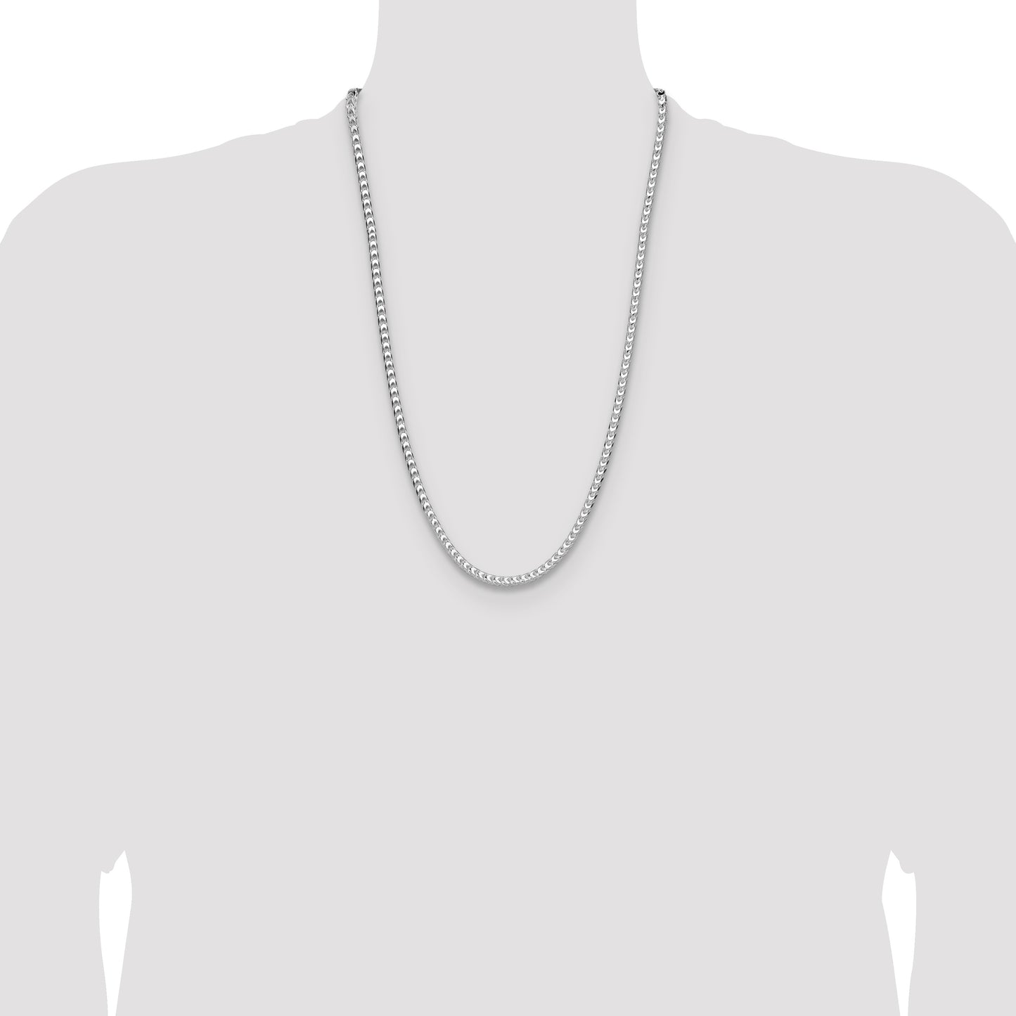 Sterling Silver Rhodium-plated 4mm D/C Square Franco Chain
