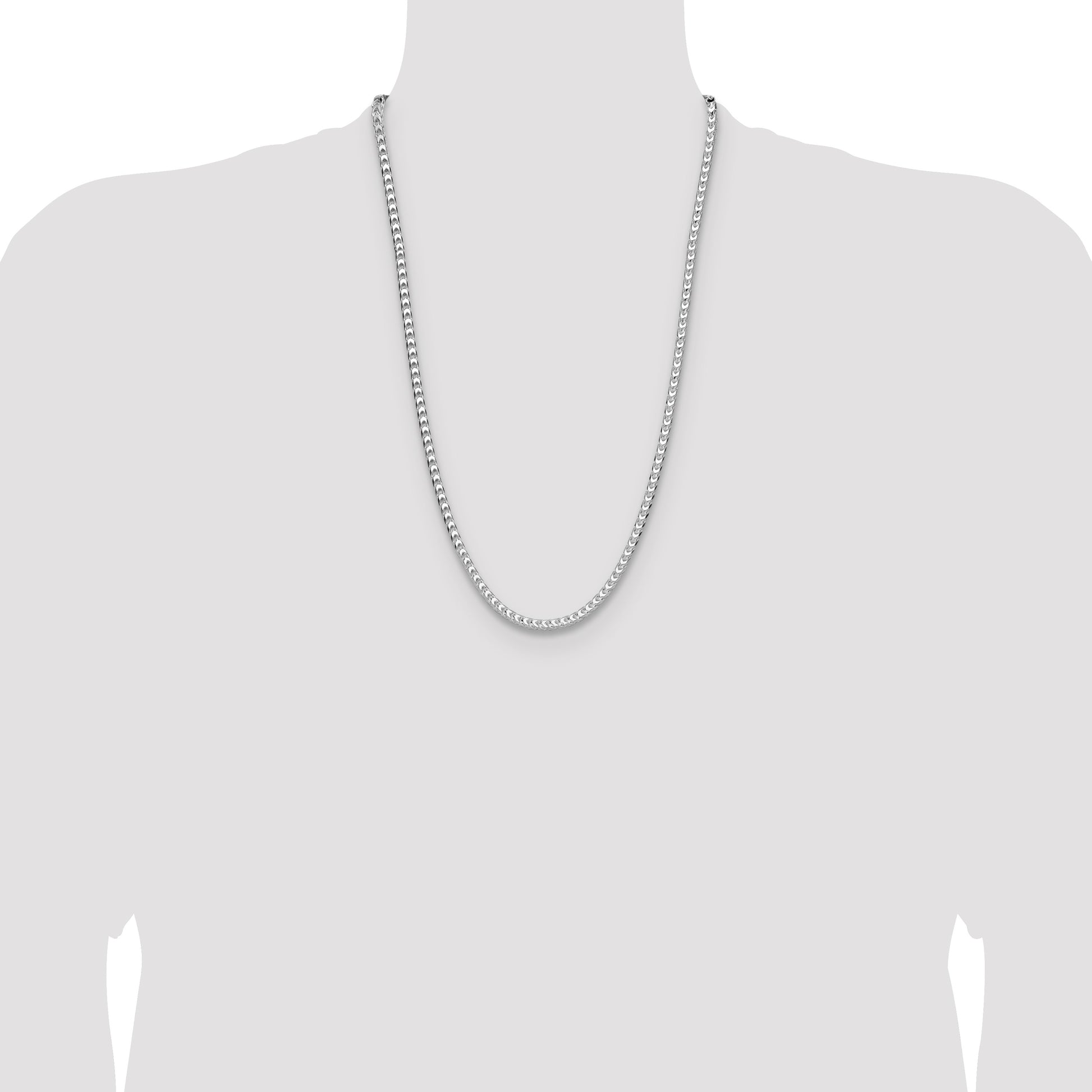 Sterling Silver Rhodium-plated 4mm D/C Square Franco Chain