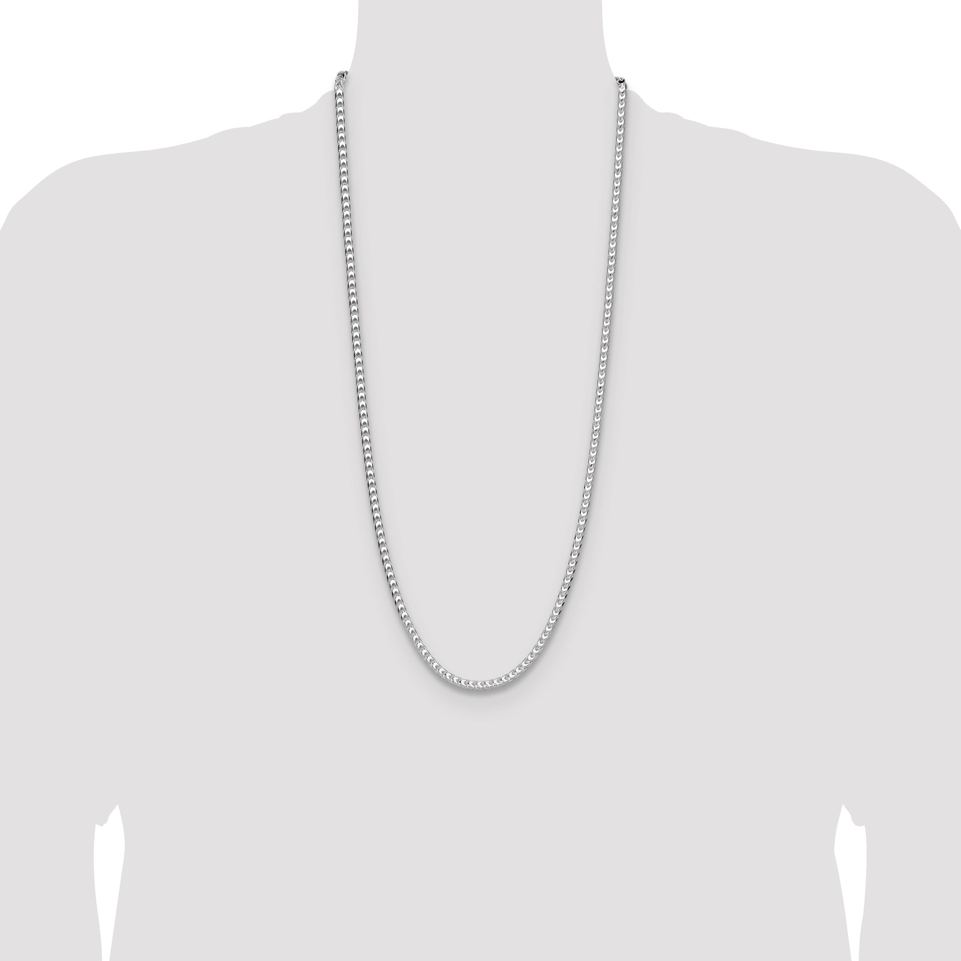 Sterling Silver Rhodium-plated 4mm D/C Square Franco Chain