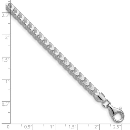 Sterling Silver Rhodium-plated 4mm D/C Square Franco Chain
