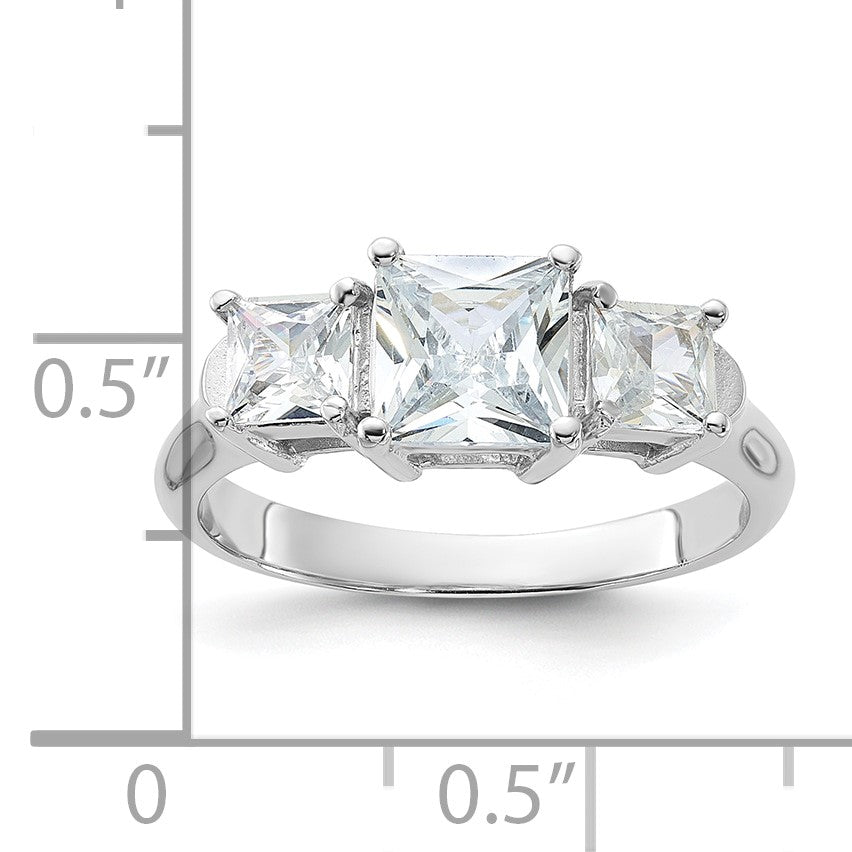 Sterling Silver Rhodium-plated Three Stone CZ Ring