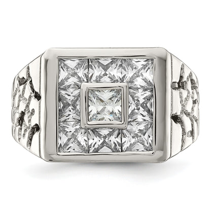 Sterling Silver Rhodium Plated Men's Fashion CZ Ring
