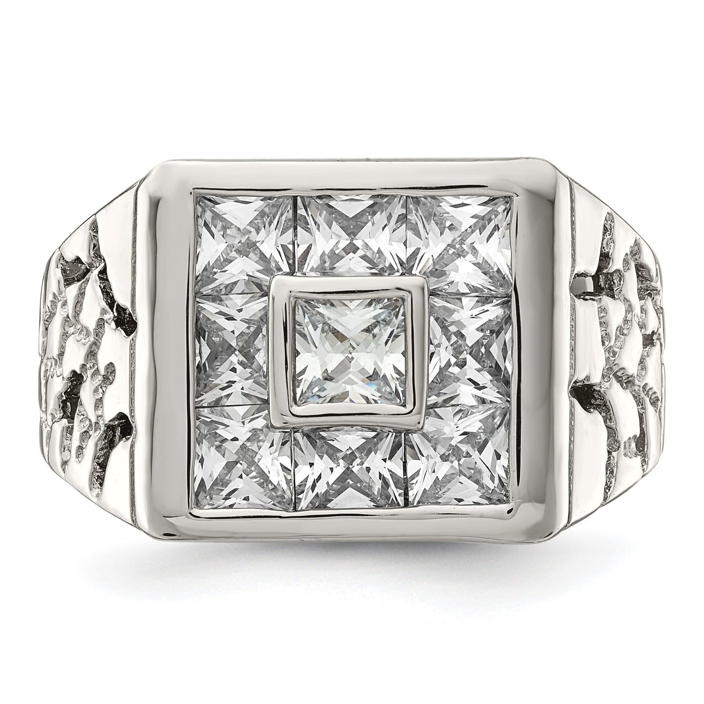 Sterling Silver Rhodium Plated Men's Fashion CZ Ring