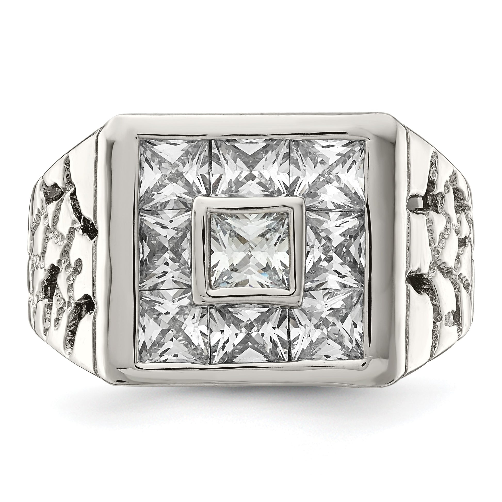 Sterling Silver Rhodium Plated Men's Fashion CZ Ring