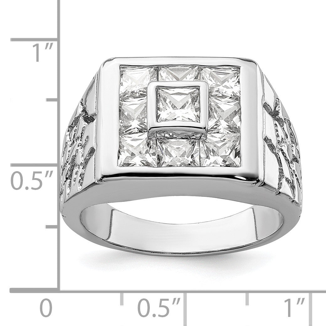 Sterling Silver Rhodium Plated Men's Fashion CZ Ring