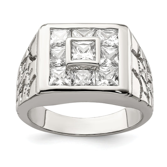 Sterling Silver Rhodium Plated Men's Fashion CZ Ring