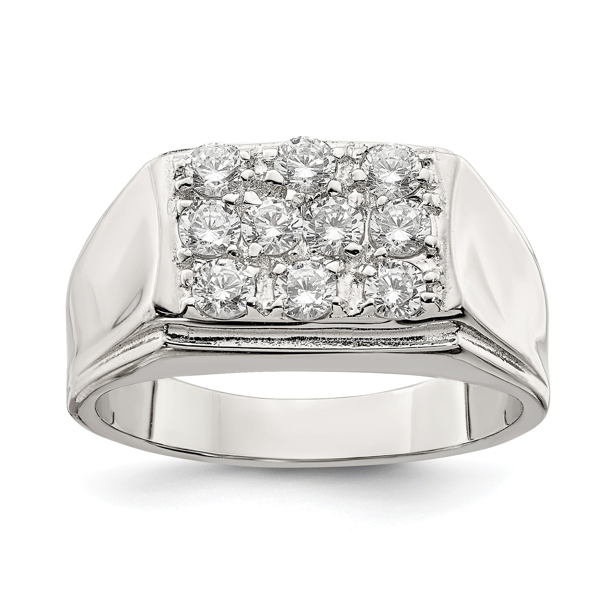 Sterling Silver Rhodium-plated Men's CZ Ring