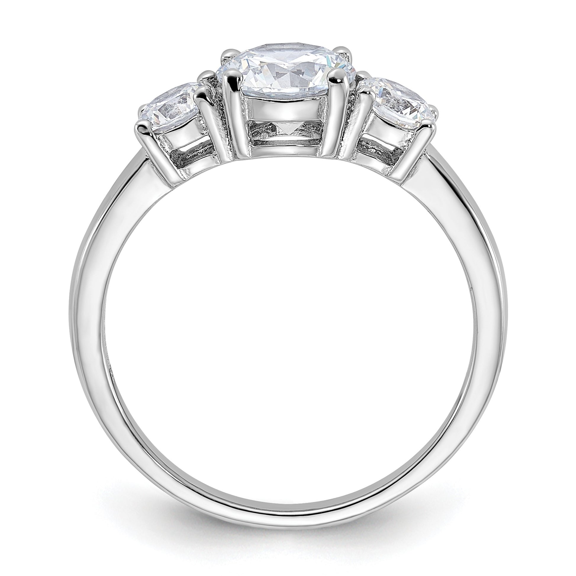 Sterling Silver Rhodium-plated 3 Stone CZ Ring