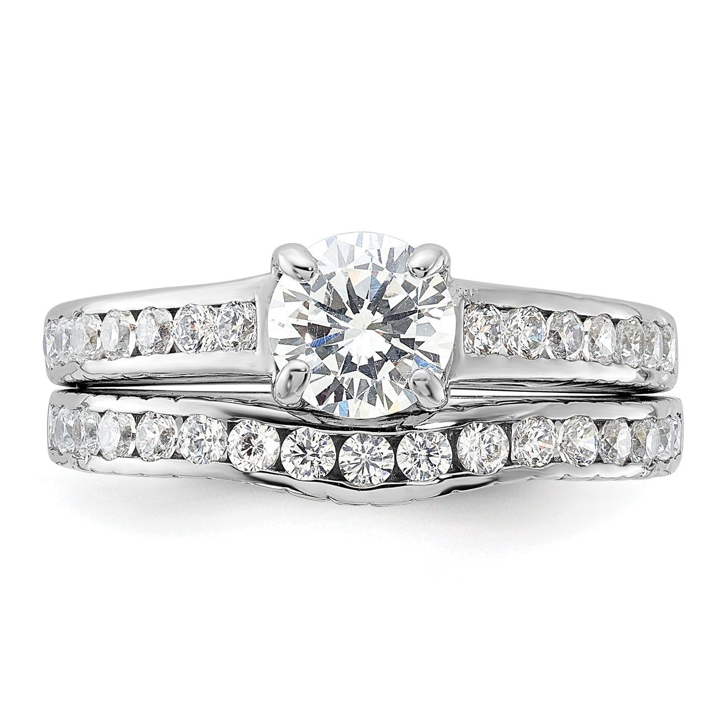 Sterling Silver Rhodium-plated 2-Piece CZ Size 8 Wedding Set Ring